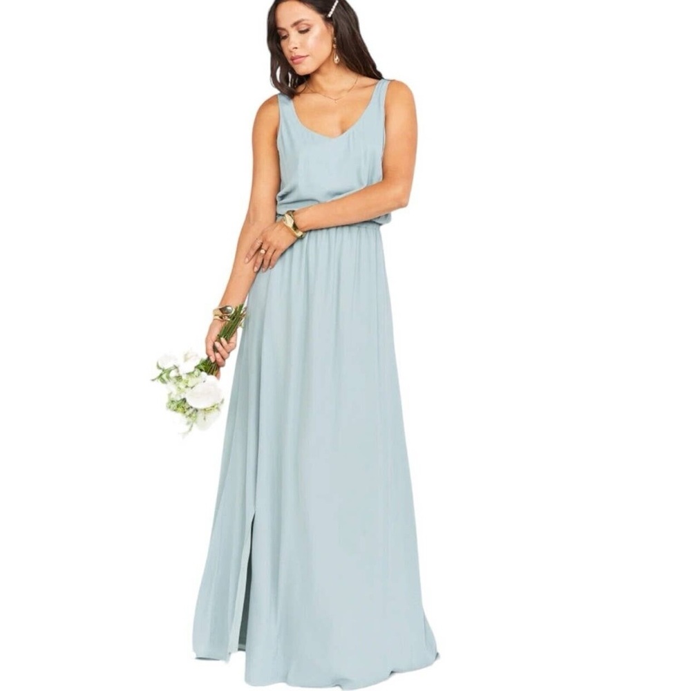 NWOT Show Me Your Mumu Kendall Vneck Chiffon Maxi in Silver Sage Blue/Green - Picture 8 of 9